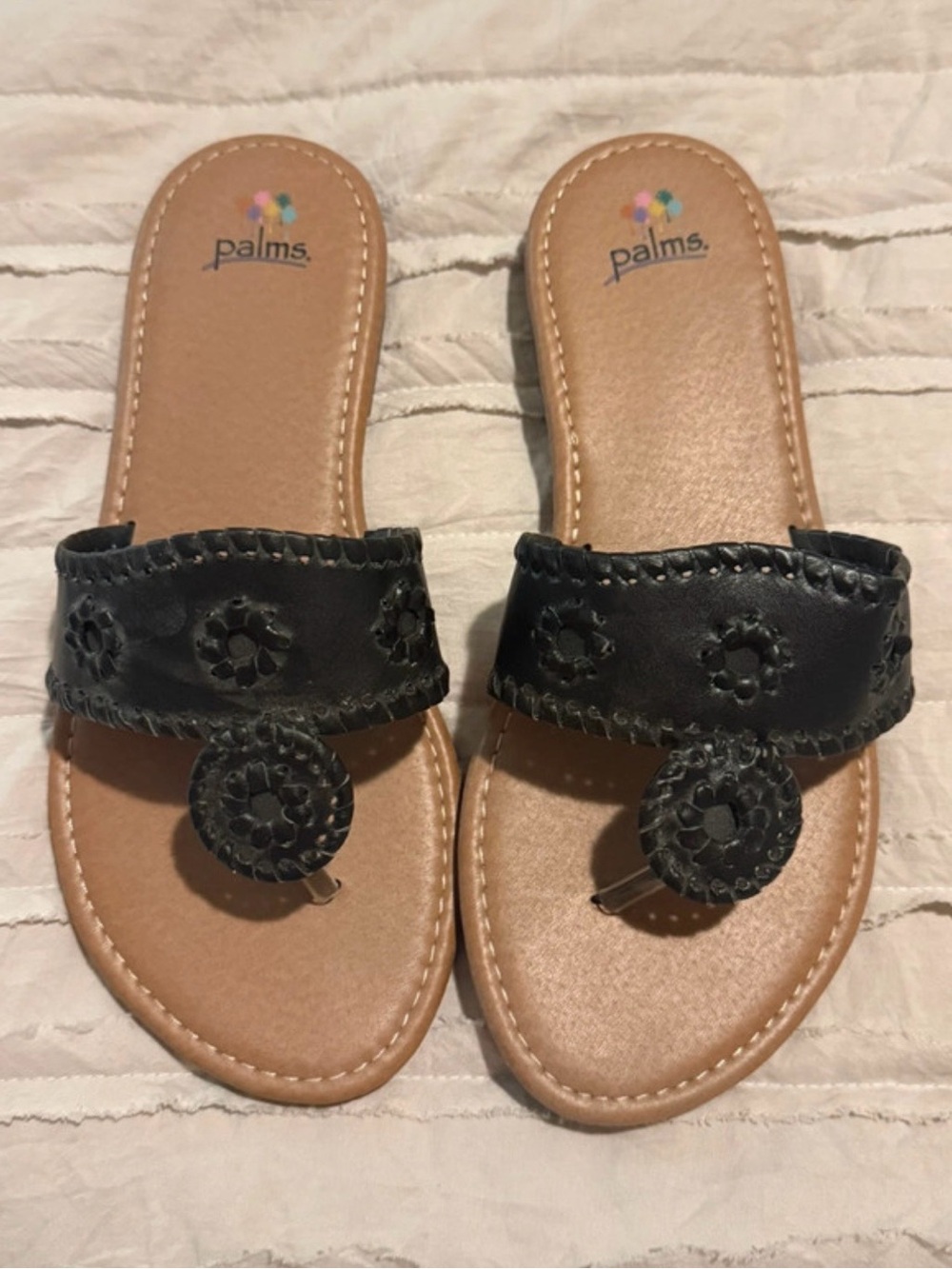 Palms Black Women's Leather Toe-Ring Slide Sandals